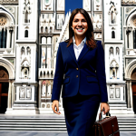 **

"A confident Italian businesswoman, fully clothed in a stylish, modest business suit, standing in front of the Duomo in Milan, professional attire, safe for work, perfect anatomy, natural proportions, professional photography, high quality, family-friendly. She is holding a leather briefcase and smiling warmly."

**