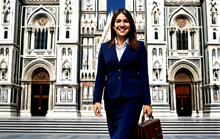 **
"A confident Italian businesswoman, fully clothed in a stylish, modest business suit, standing in front of the Duomo in Milan, professional attire, safe for work, perfect anatomy, natural proportions, professional photography, high quality, family-friendly. She is holding a leather briefcase and smiling warmly."
**
