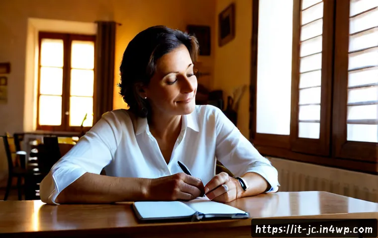 자기 대화 개선을 위한 구체적인 전략 - Photorealistic Italian woman in her early 40s sitting calmly at a sunlit kitchen table in a warm Rom...